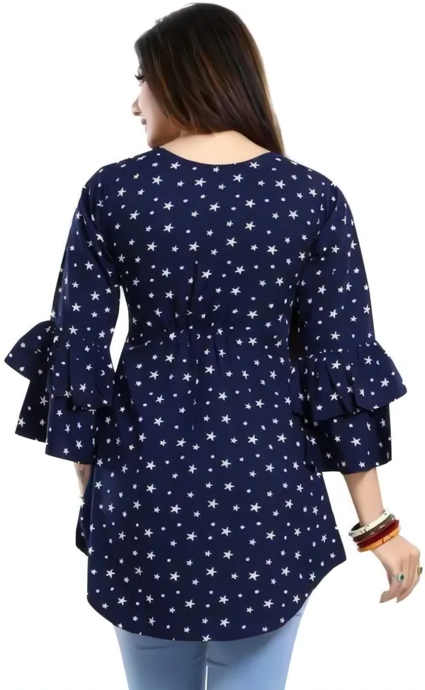 White_&_Blue_Crepe_Floral_&_Star_Printed_Stylish_Combo_Tunic_Tops