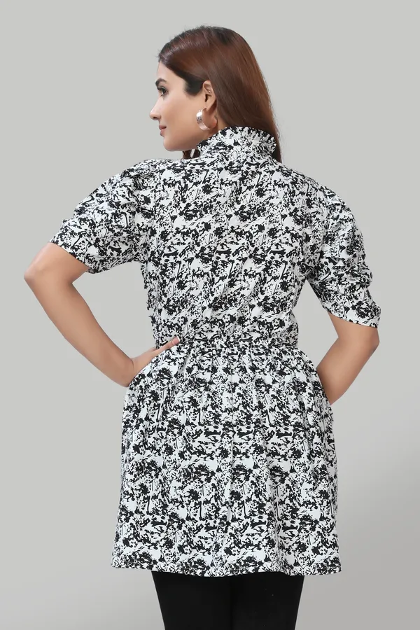 Black_Crepe_Floral_Solid_Casual_Wear_Western_Ruffle_Neck_Tops