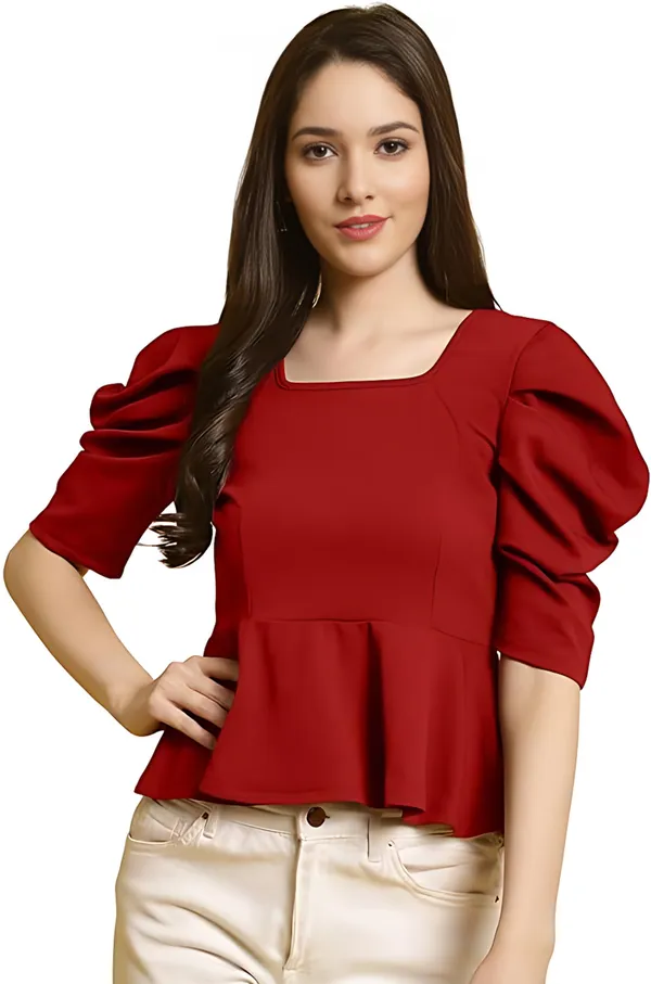 Red_Polyester_Solid_Square_Neck_Western_Tops