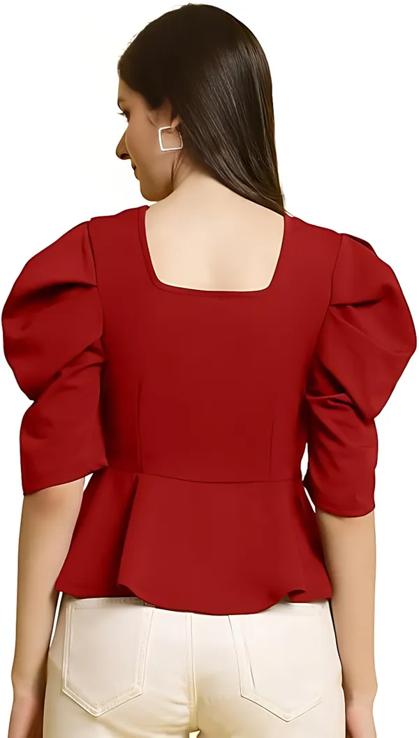 Red_Polyester_Solid_Square_Neck_Western_Tops