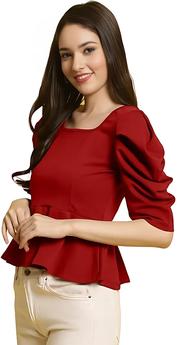 Red_Polyester_Solid_Square_Neck_Western_Tops