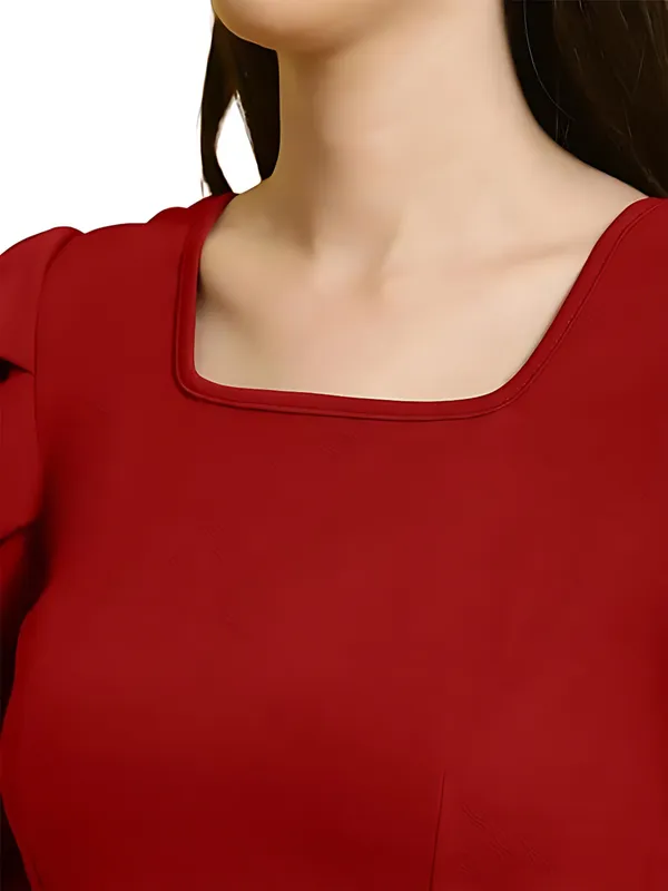 Red_Polyester_Solid_Square_Neck_Western_Tops