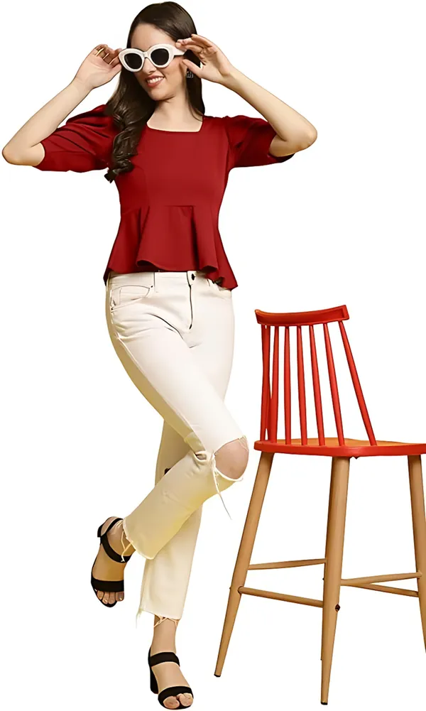 Red_Polyester_Solid_Square_Neck_Western_Tops
