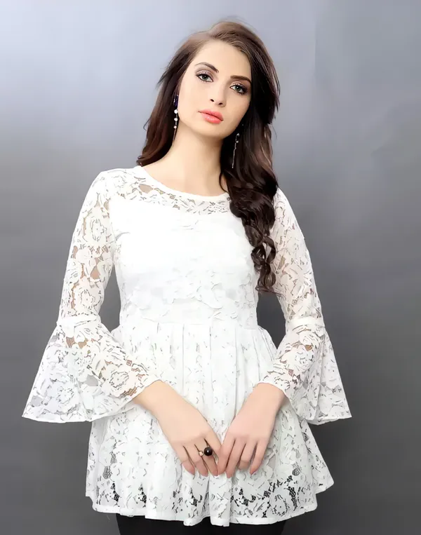 White_Primiuam_Russel_Net_With_Crepe_Inner_Bell_Sleeve_Tops