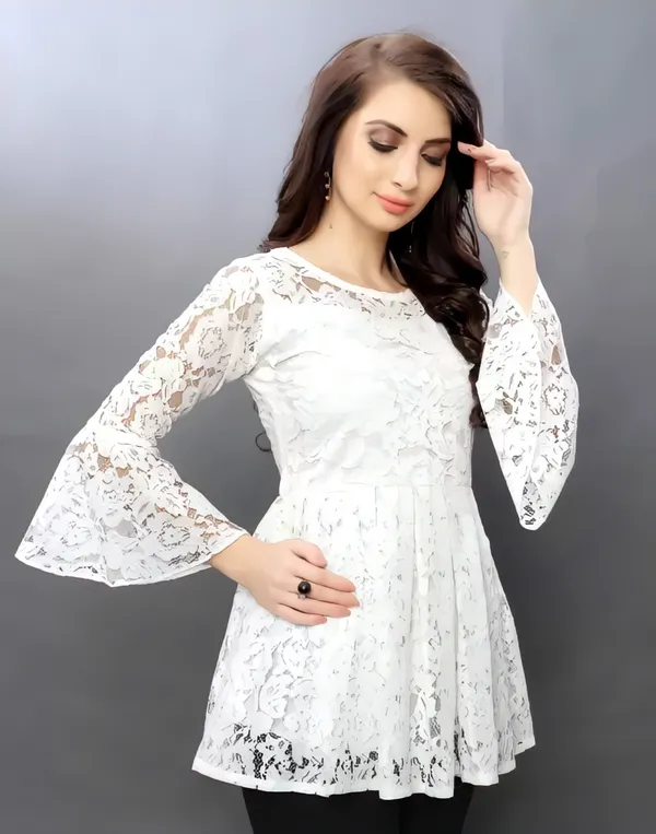 White_Primiuam_Russel_Net_With_Crepe_Inner_Bell_Sleeve_Tops