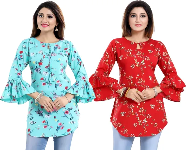 Red_&_Light_Blue_Crepe_Floral_&_Star_Printed_Stylish_Combo_Tunic_Tops
