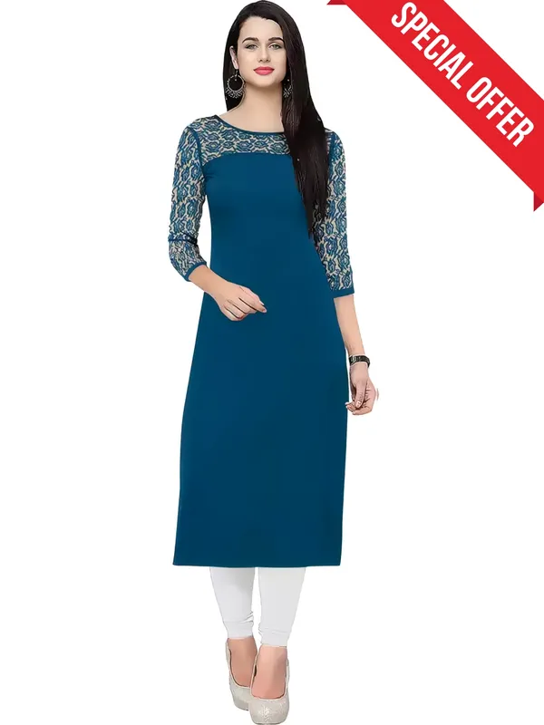 Women_Teal_Premium_Crepe_Solid_Straight_A-Line_Kurtis