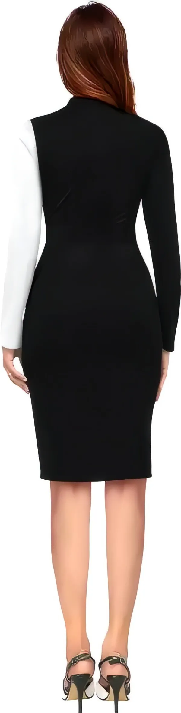 Black_&_White_Polyester_Classic_Neck_Bodycon_Dress_With_Comfortable_Belt