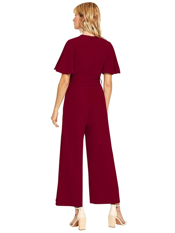Maroon_Stylish_and_____Trendy_Women's_Jumpsuit_in_Poly__Cotton_Blend_Cape_Sleeve