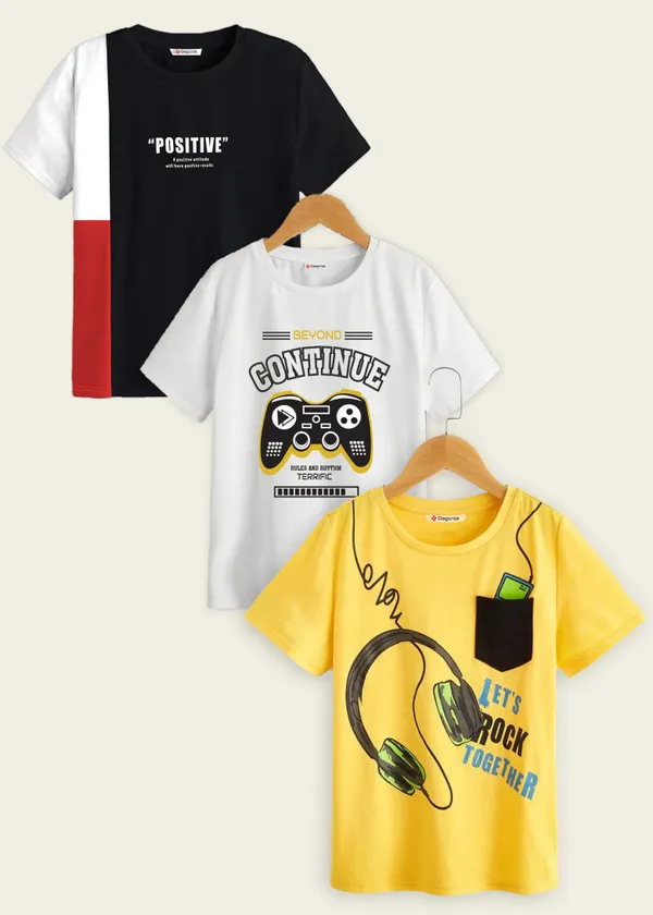 Yellow_&_Black_&_White_Pure_Cotton_Regular_Fit_Typography_T-Shirt_For_Boys