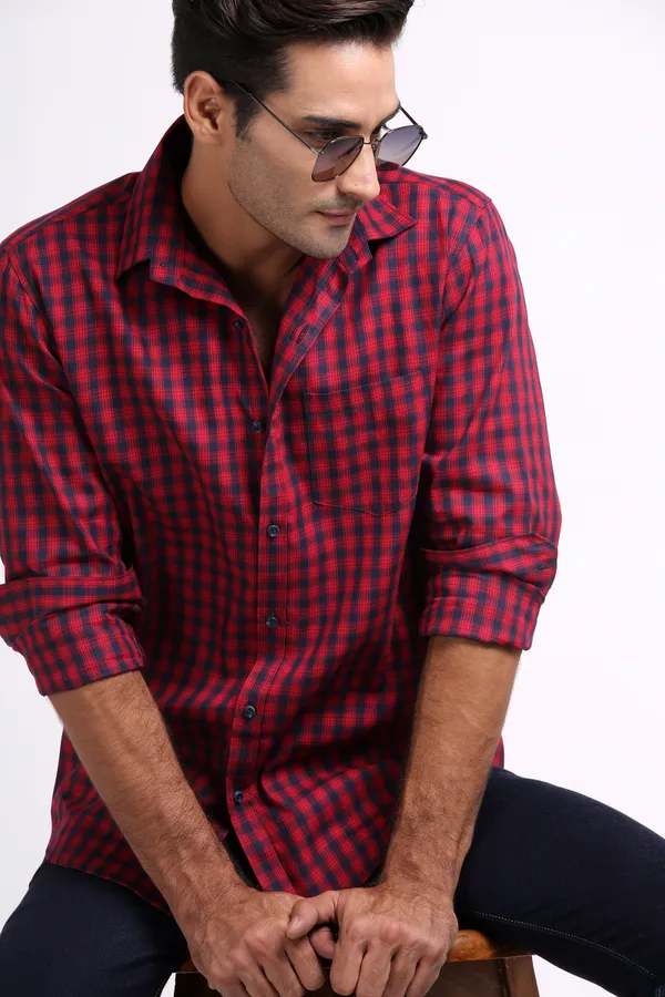 Maroon&Blue_Pure_Cotton_Checkered_Shirt_for_Men