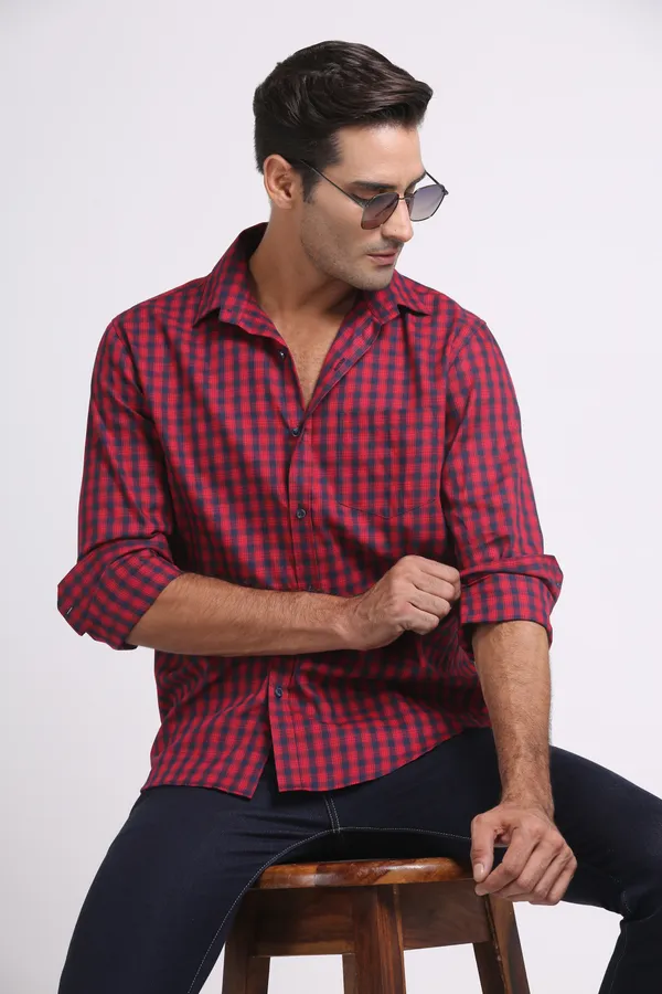 Maroon&Blue_Pure_Cotton_Checkered_Shirt_for_Men