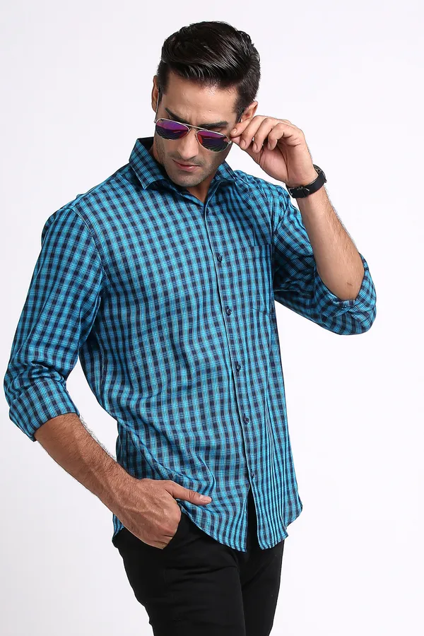 Blue&Black_Pure_Cotton_Checkered_Shirt_for_Men