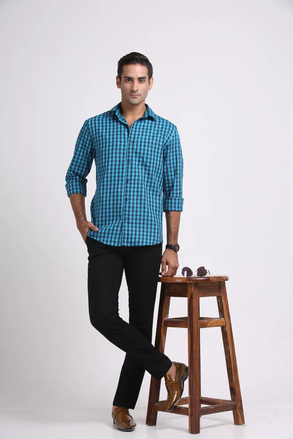 Blue&Black_Pure_Cotton_Checkered_Shirt_for_Men