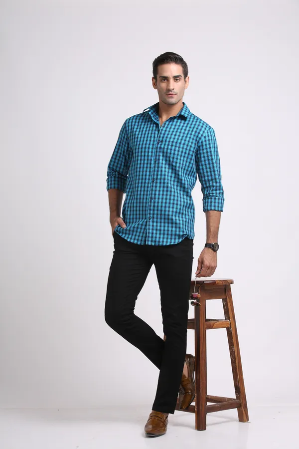 Blue&Black_Pure_Cotton_Checkered_Shirt_for_Men