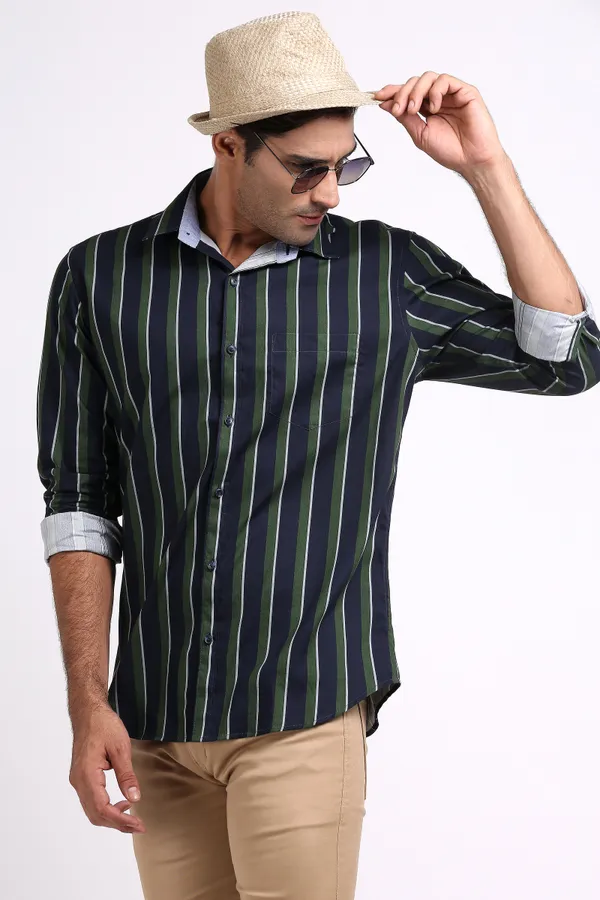 Dark_Green_Pure_Cotton_Striped_Shirt_for_Men