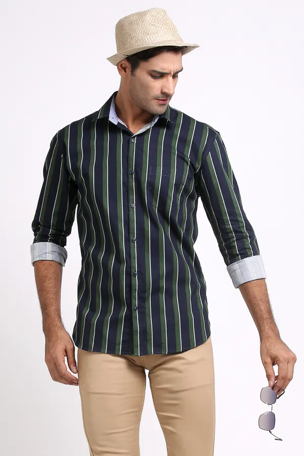 Dark_Green_Pure_Cotton_Striped_Shirt_for_Men