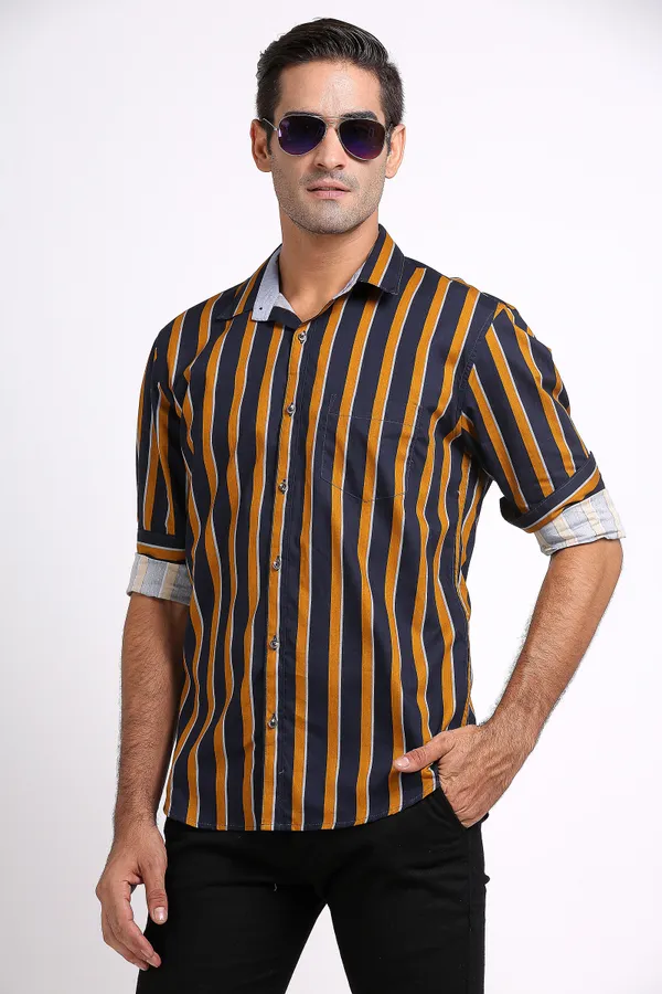 Black&Yellow_Pure_Cotton_Striped_Shirt_for_Men