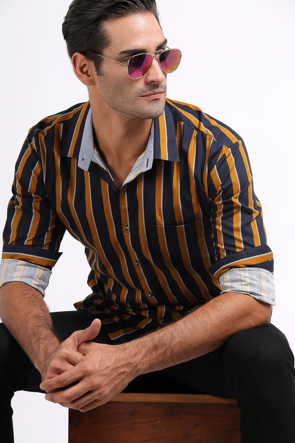 Black&Yellow_Pure_Cotton_Striped_Shirt_for_Men