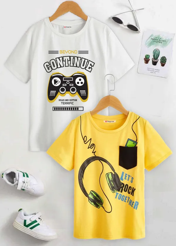 Yellow_&_White_Pure_Cotton_Regular_Fit_Printed_T-Shirt_For_Boys