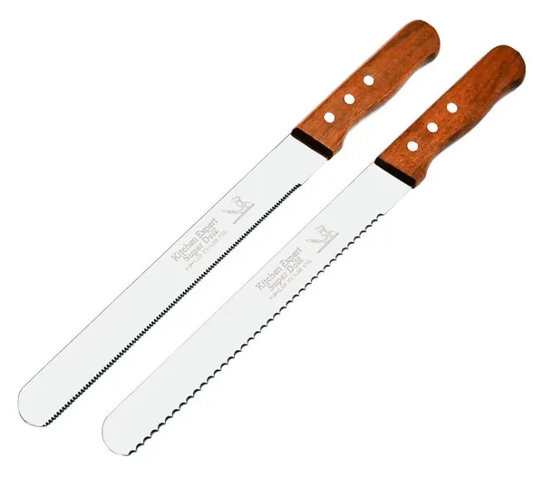 Pack_of_2,_14_Inch_Stainless_Steel_With_wooden_Handle_Serrated_and_Coarsed_Bread_Knife,_Pastry,_Cake_Knife