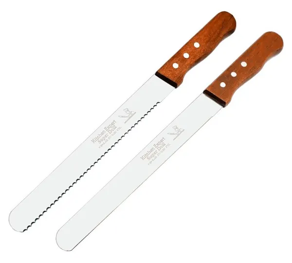 Pack_of_2,_14_Inch_Stainless_Steel_With_wooden_Handle_Plain_and_Coarsed_Bread_Knife,_Pastry,_Cake_Knife
