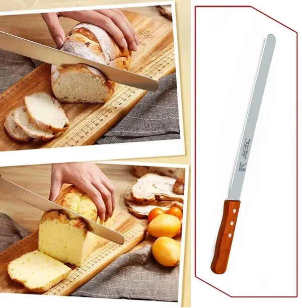Pack_of_2,_14_Inch_Stainless_Steel_With_wooden_Handle_Plain_and_Coarsed_Bread_Knife,_Pastry,_Cake_Knife