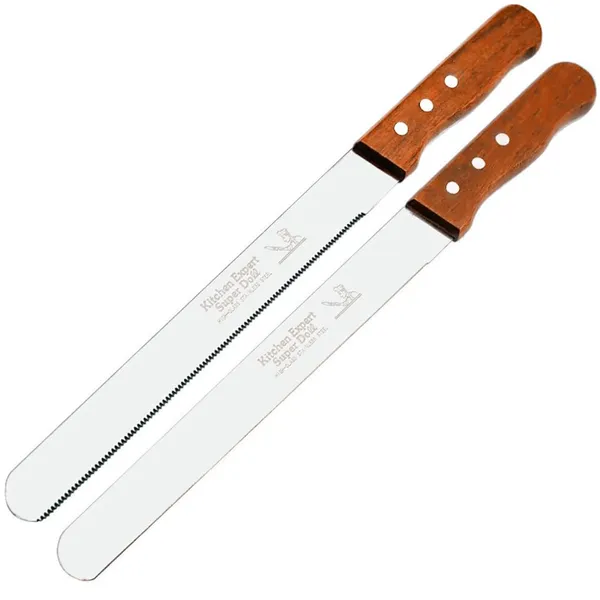 Pack_of_2,_14_Inch_Stainless_Steel_With_wooden_Handle_Serrated_and_Plain_Bread_Knife,_Pastry,_Cake_Knife