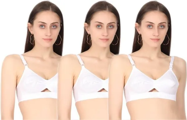 White_Cotton_Blend_Non-Padded_Wirefree_Solid_Seamed_Bra