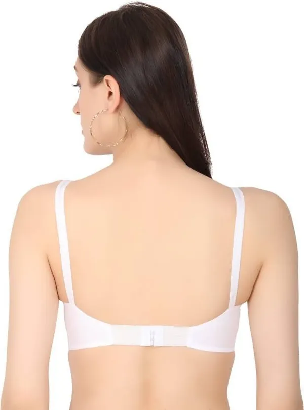 White_Cotton_Blend_Non-Padded_Wirefree_Solid_Seamed_Bra