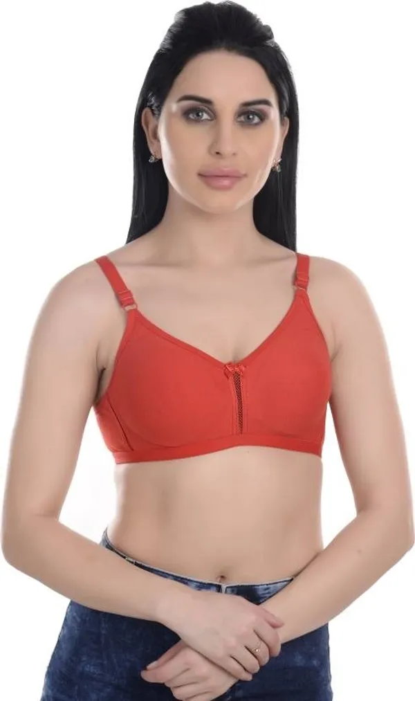 Red_Solid_Seamless_Non-Padded_Cotton_Blend_Women'S_Bra