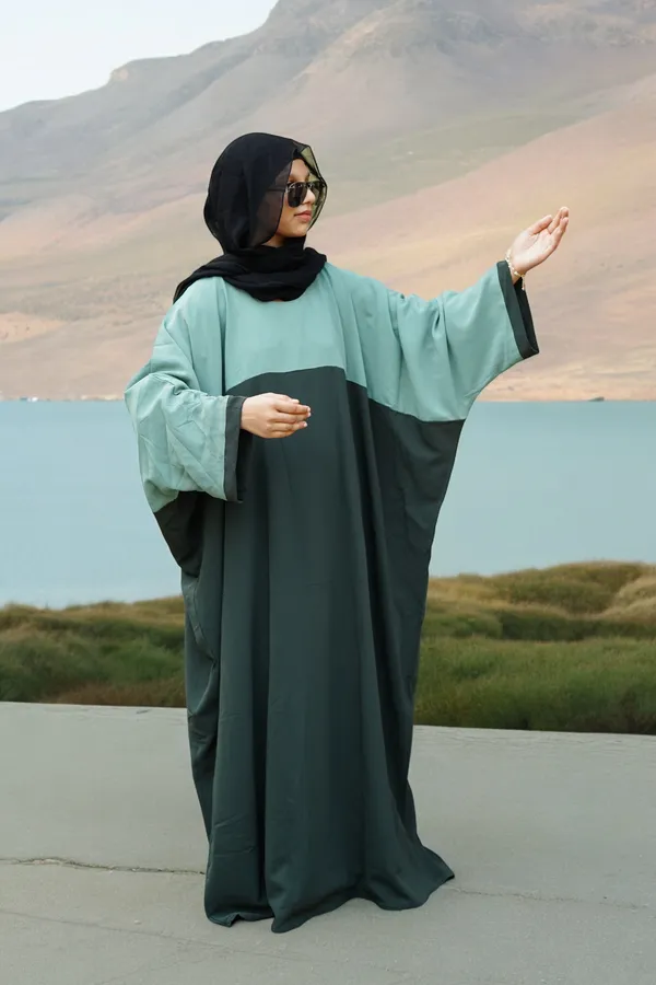ANBA Green farasha Abaya with color blocks in Black Shawl Price in India Buy ANBA Green farasha Abaya with color blocks in Black Shawl online at