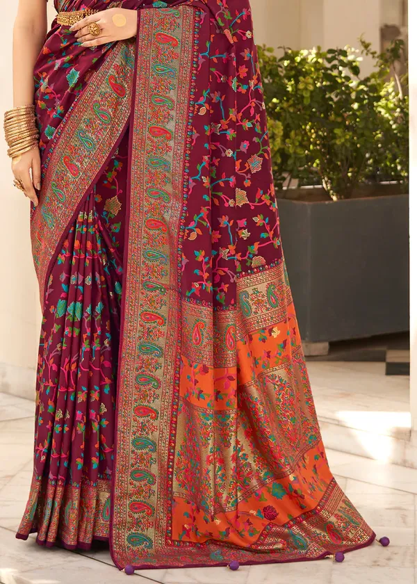 Maroon_Chanderi_Silk_Floral_Print_Party_Wear_Saree_WIth_Unstiched_Blouse