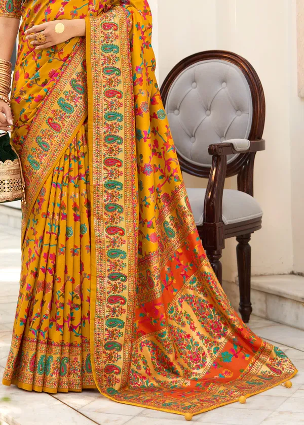 Yellow_Chanderi_Silk_Floral_Print_Party_Wear_Saree_WIth_Unstiched_Blouse