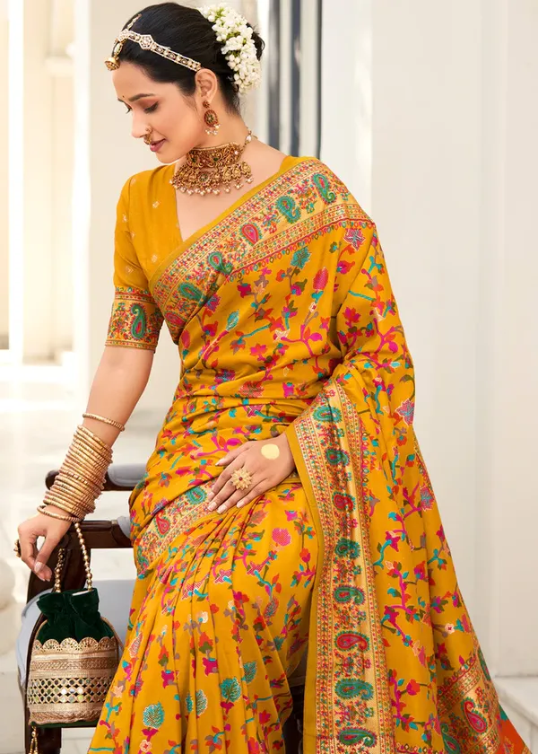 Yellow_Chanderi_Silk_Floral_Print_Party_Wear_Saree_WIth_Unstiched_Blouse
