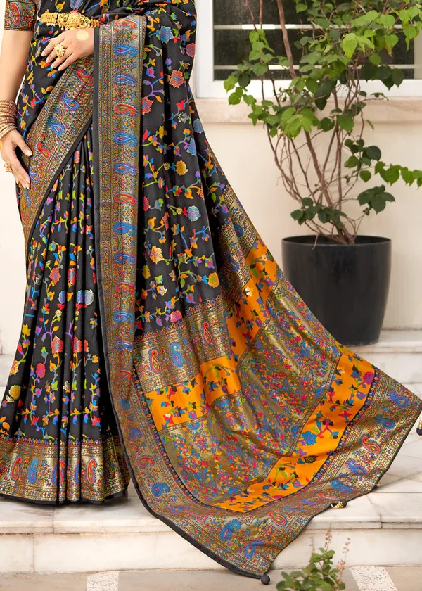 Black_Chanderi_Silk_Floral_Print_Party_Wear_Saree