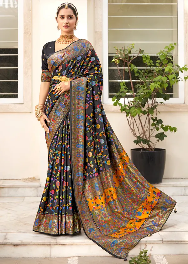 Black_Chanderi_Silk_Floral_Print_Party_Wear_Saree