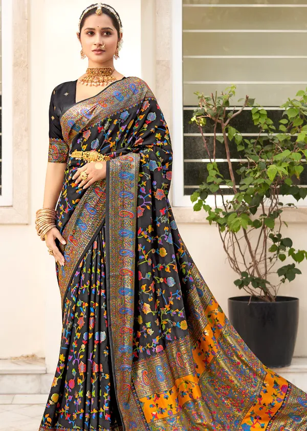 Black_Chanderi_Silk_Floral_Print_Party_Wear_Saree