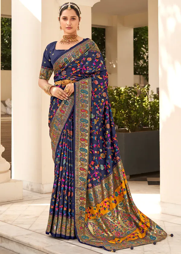 ANJANA SAREE Blue Chanderi Silk Floral Print Party Wear Saree WIth Unstiched Blouse Price in India Buy ANJANA SAREE Blue Chanderi Silk Floral Print