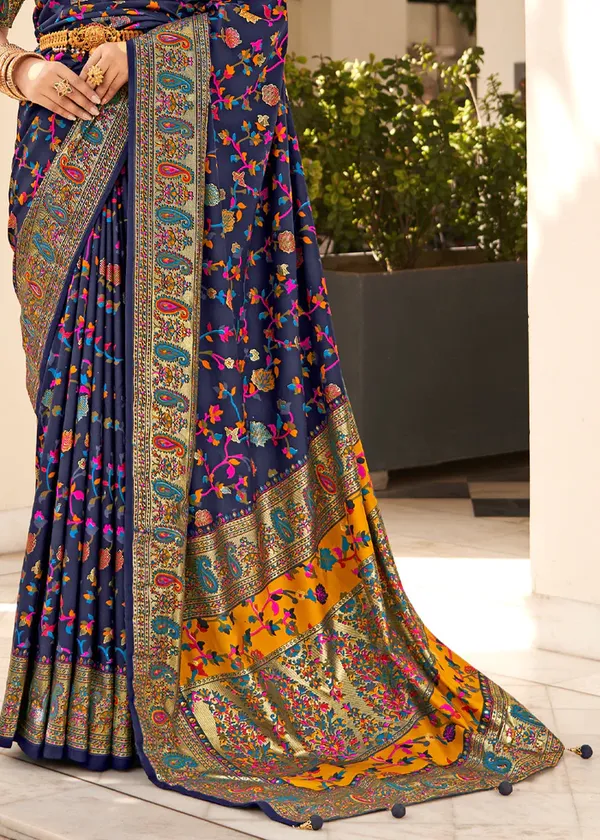 Blue_Chanderi_Silk_Floral_Print_Party_Wear_Saree_WIth_Unstiched_Blouse