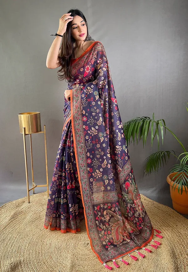 Blue_Chanderi_Silk_Floral_Print_Party_Wear_Saree