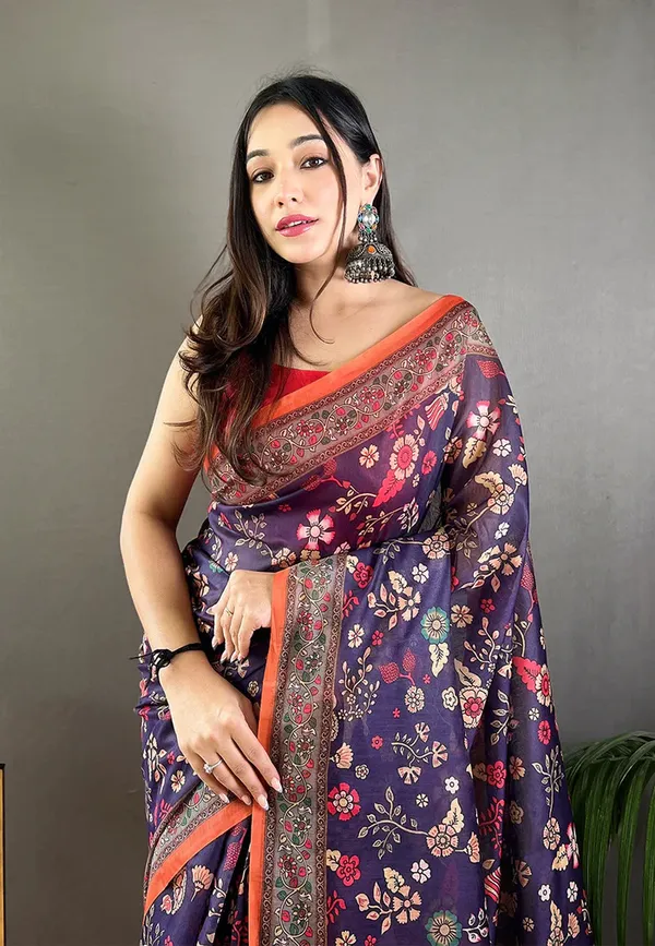 Blue_Chanderi_Silk_Floral_Print_Party_Wear_Saree