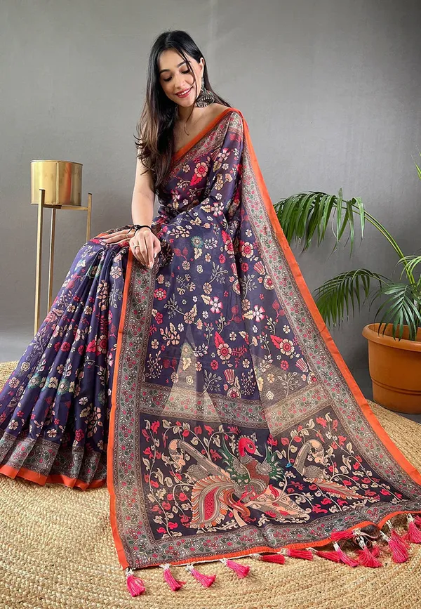 Blue_Chanderi_Silk_Floral_Print_Party_Wear_Saree