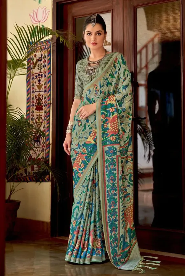 Green_Printed_Festive_Or_Wedding_Wear_Saree