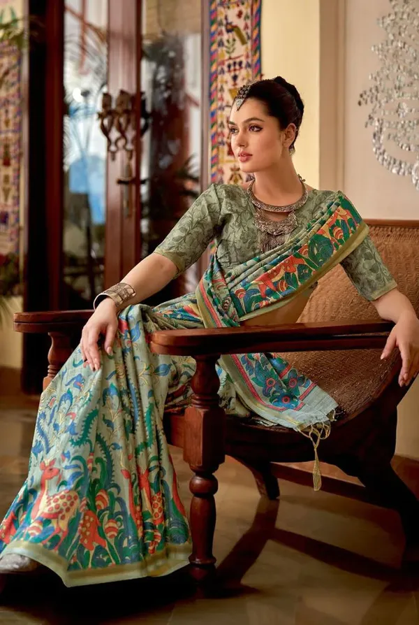Green_Printed_Festive_Or_Wedding_Wear_Saree