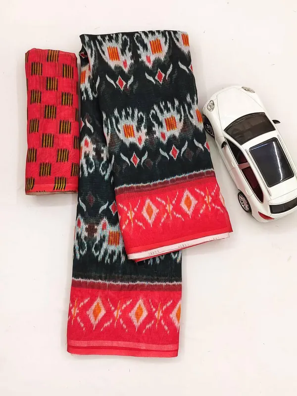 Black_And_Grey_Linen_Digital_Printed_Festive_Or_Wedding_Wear_Saree