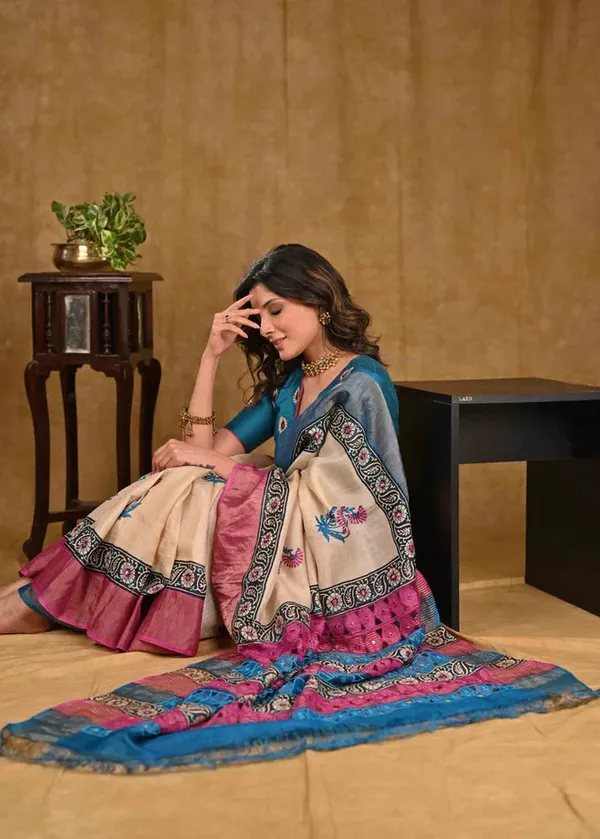 Pink_And_Blue_Printed_Festive_Or_Wedding_Wear_Saree
