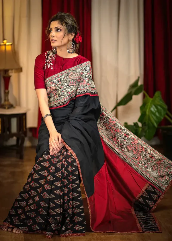 Black_And_Red_Printed_Festive_Or_Wedding_Wear_Saree