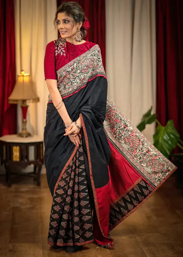 Black_And_Red_Printed_Festive_Or_Wedding_Wear_Saree
