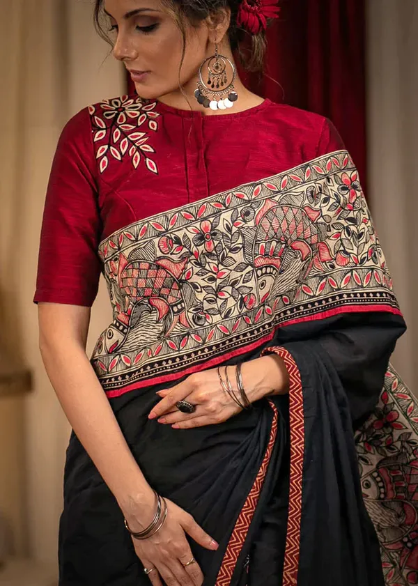 Black_And_Red_Printed_Festive_Or_Wedding_Wear_Saree